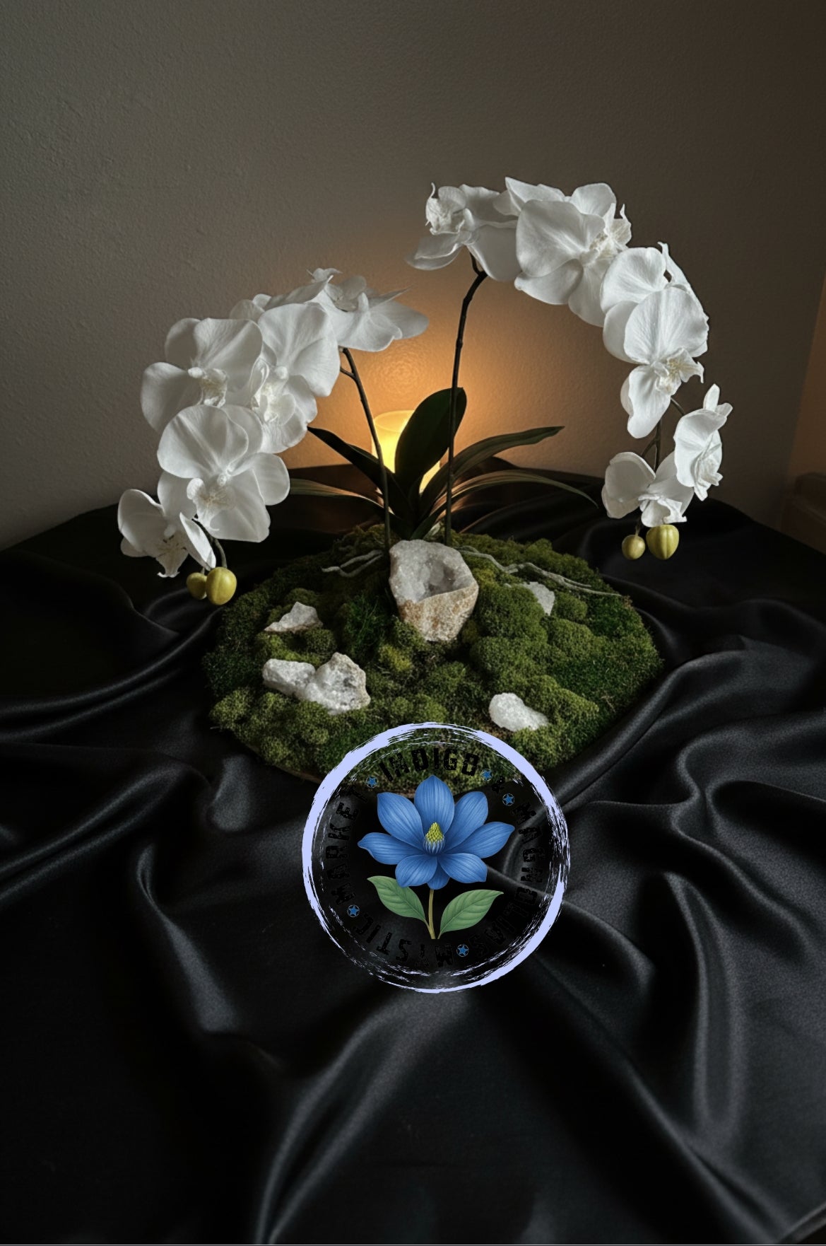 Orchid and Crystal moss table topper