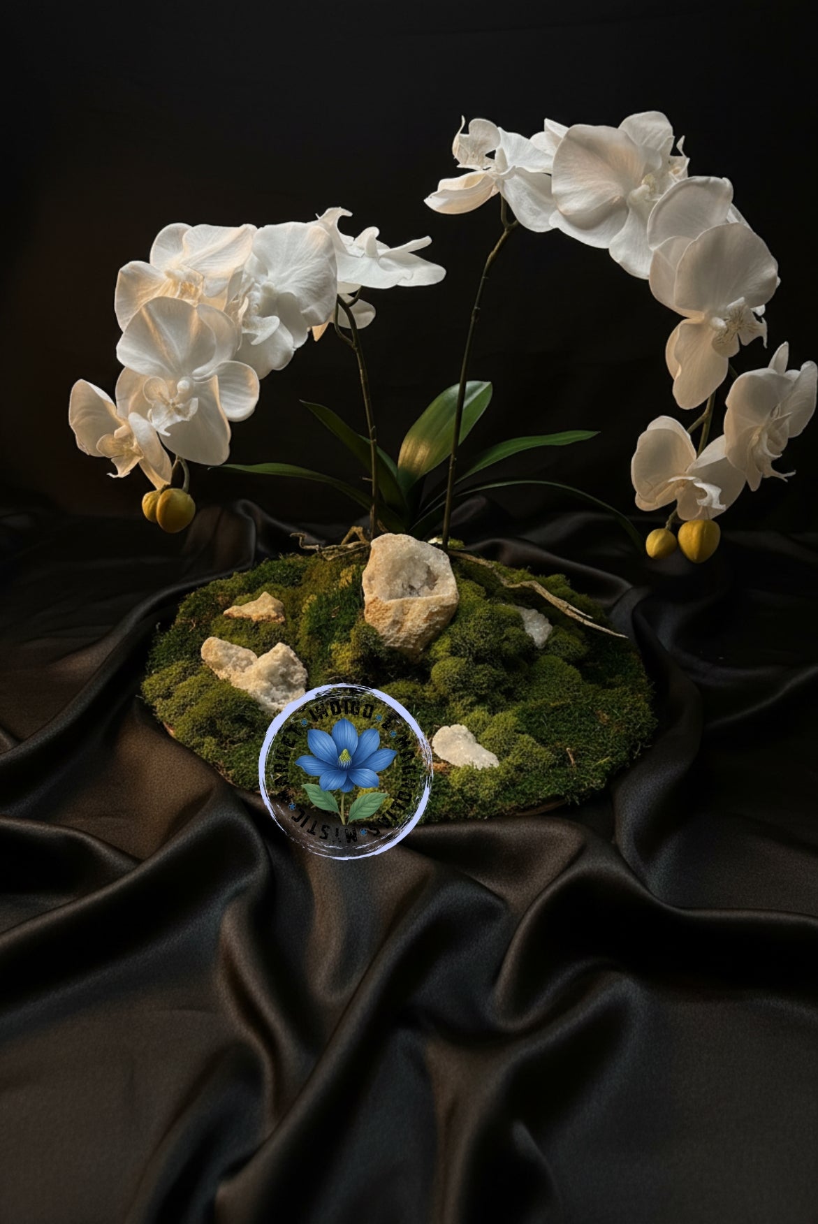 Orchid and Crystal moss table topper